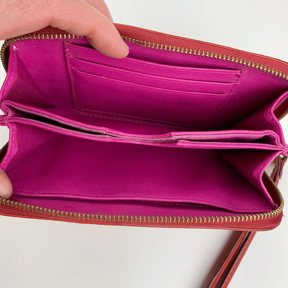 Fossil Red Leather Wallet Zip Around Wristlet Strap - Picture 8 of 8